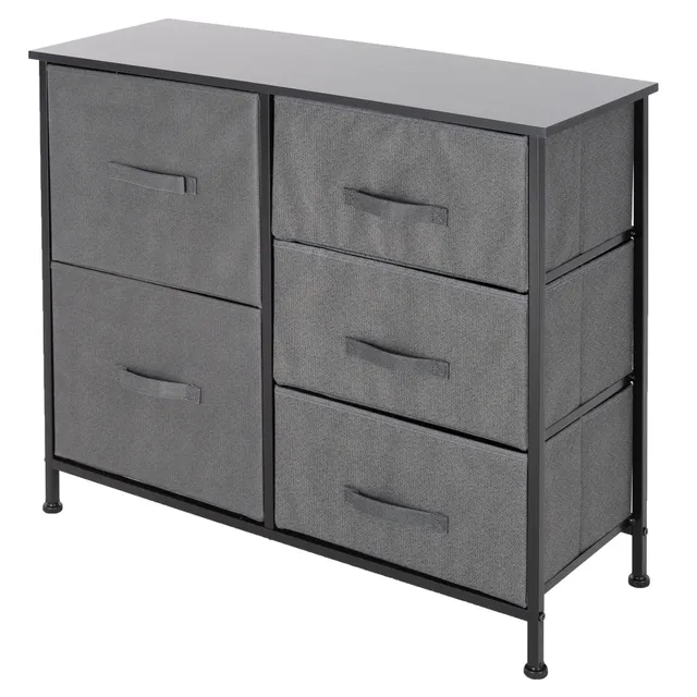 ECD Germany commode 5 tiroirs noire 80x30x70 cm MDF tissu