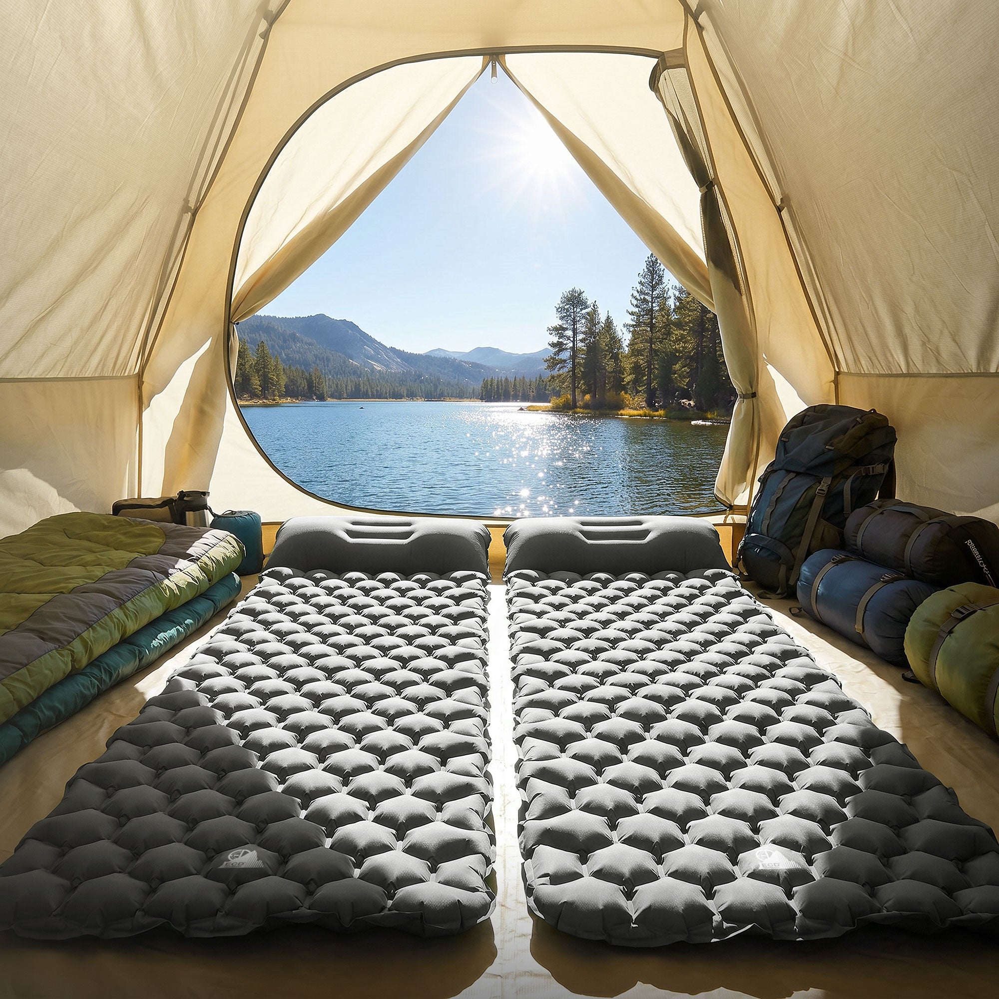 ECD Germany Sport Matelas camping gonflable gris avec oreiller