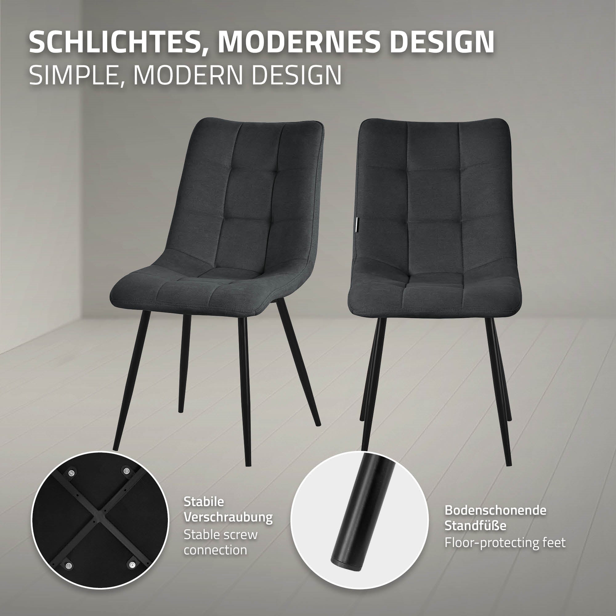 ECD Germany Möbel chaise salle à manger anthracite lot de 2 polyester