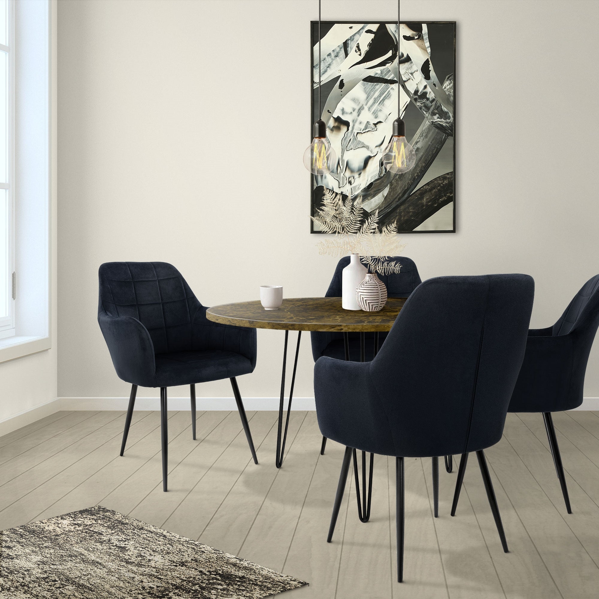 ECD Germany Möbel chaise salle à manger noire velours lot 4