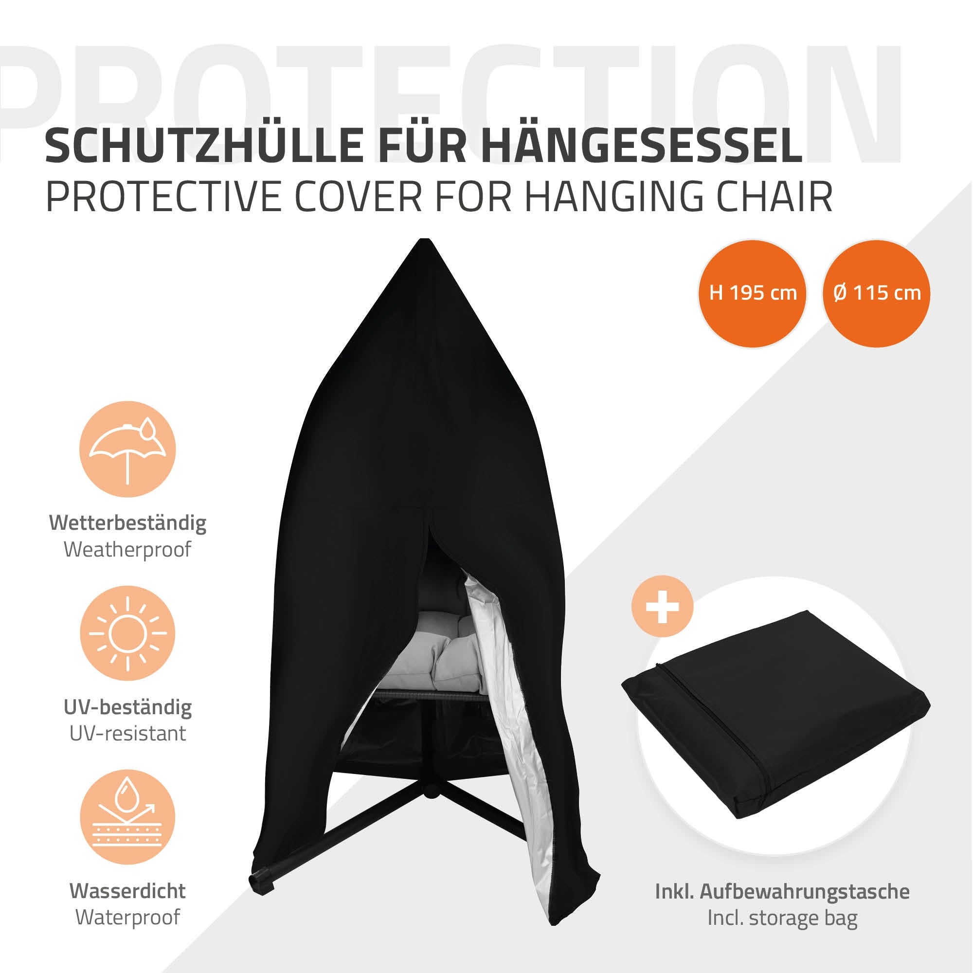 ECD Germany Fauteuil suspendu polyester gris foncé 100x105x195 coussin