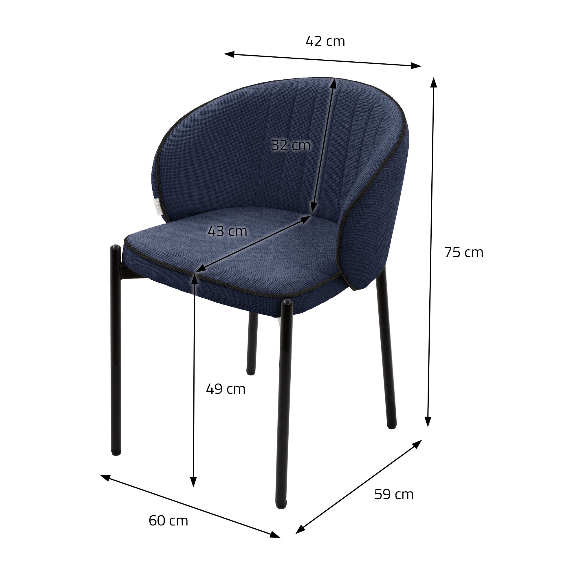 ML-Design 2 chaises salle à manger bleu foncé tissu 120 kg
