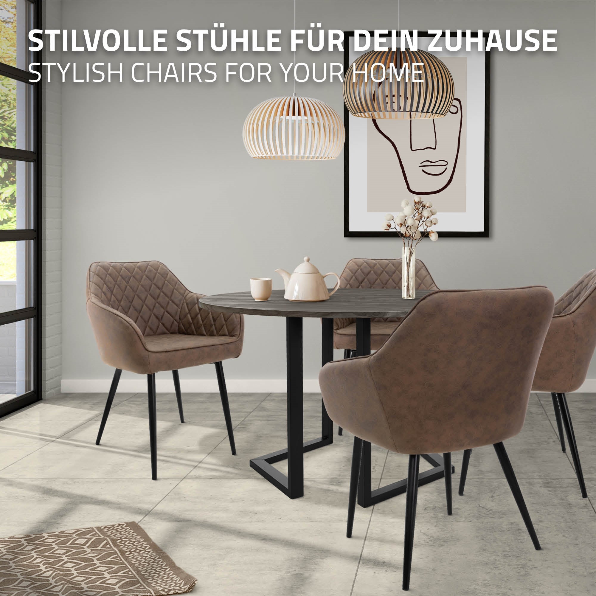 ECD Germany Möbel chaise salle à manger marron similicuir lot de 4
