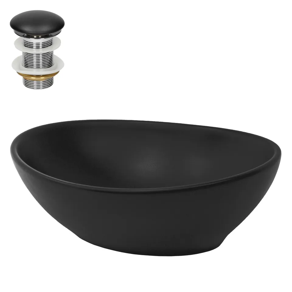 ECD Germany Sanitär vasque noire 41 cm céramique avec bonde noire