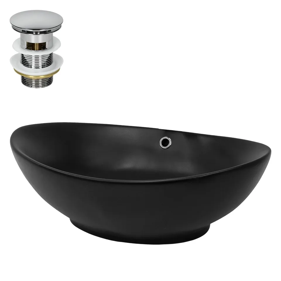 ECD Germany LuxeBath vasque à poser noire 59x38 bonde argent