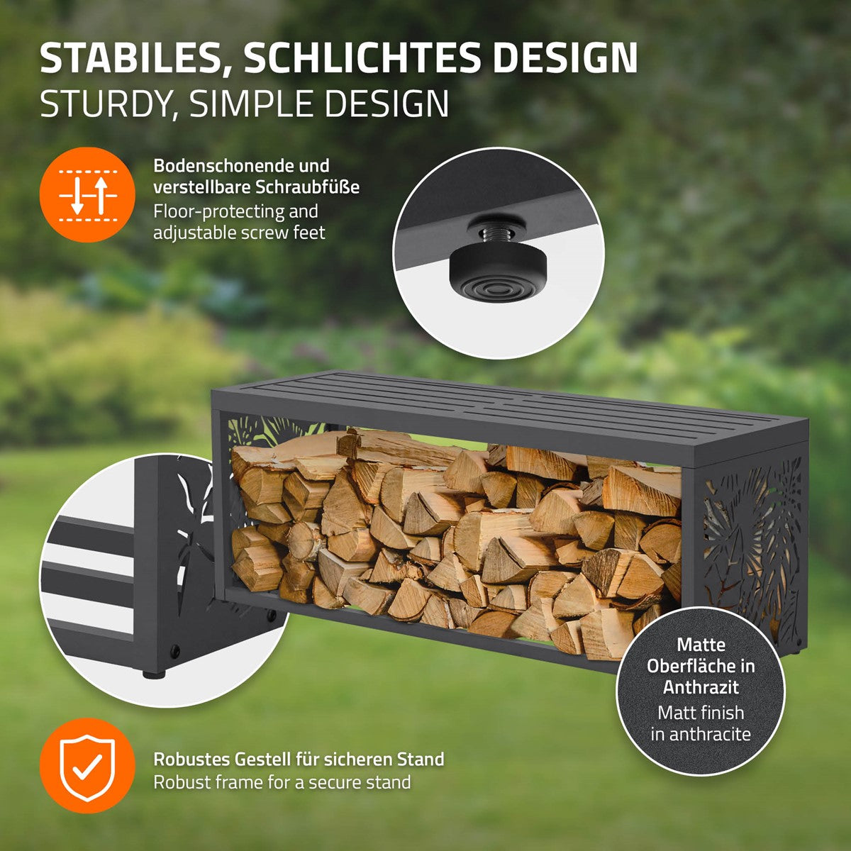 ECD Germany Garten range-bûches banc 120cm anthracite acier