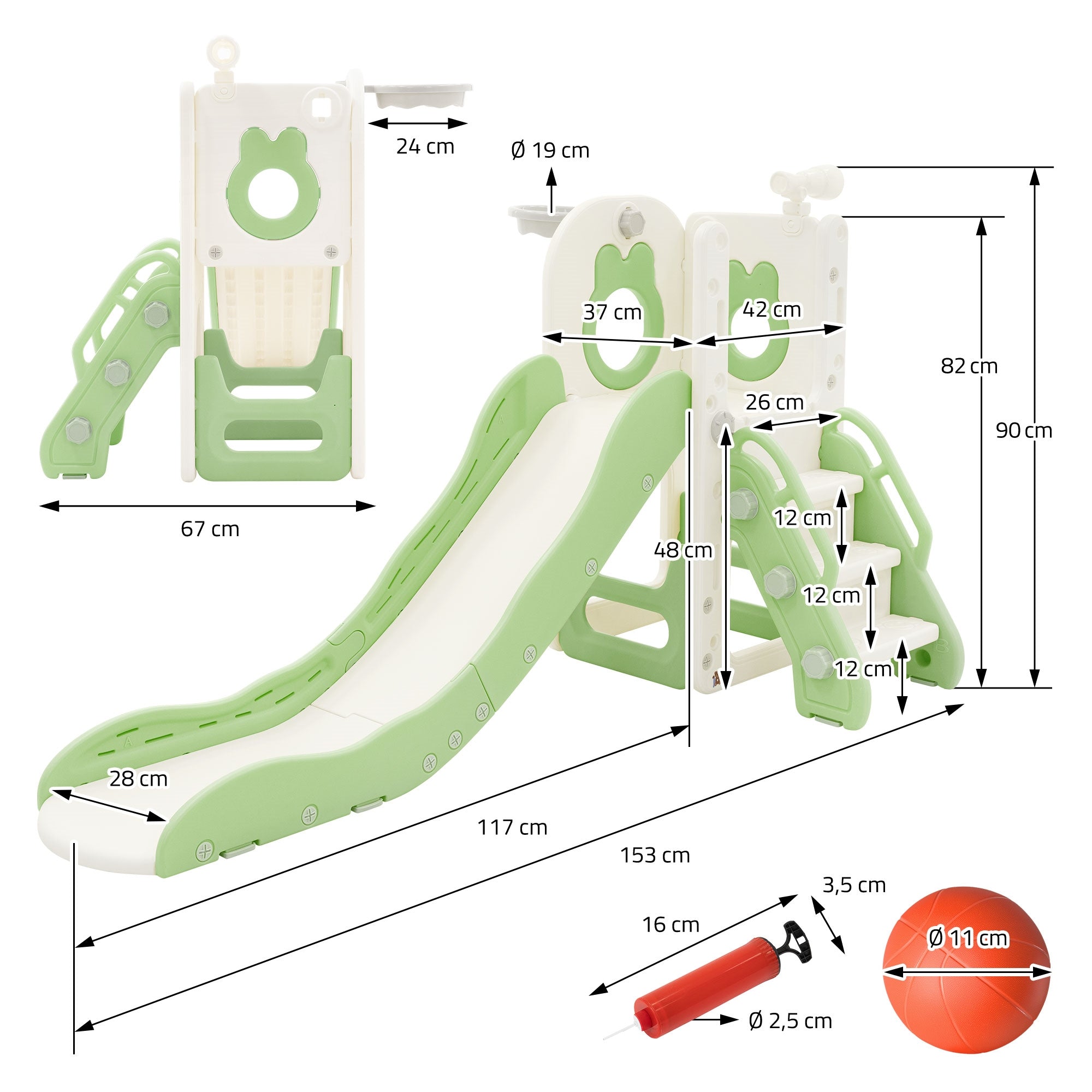 Joyz Tour de jeu 3-en-1 toboggan vert-blanc