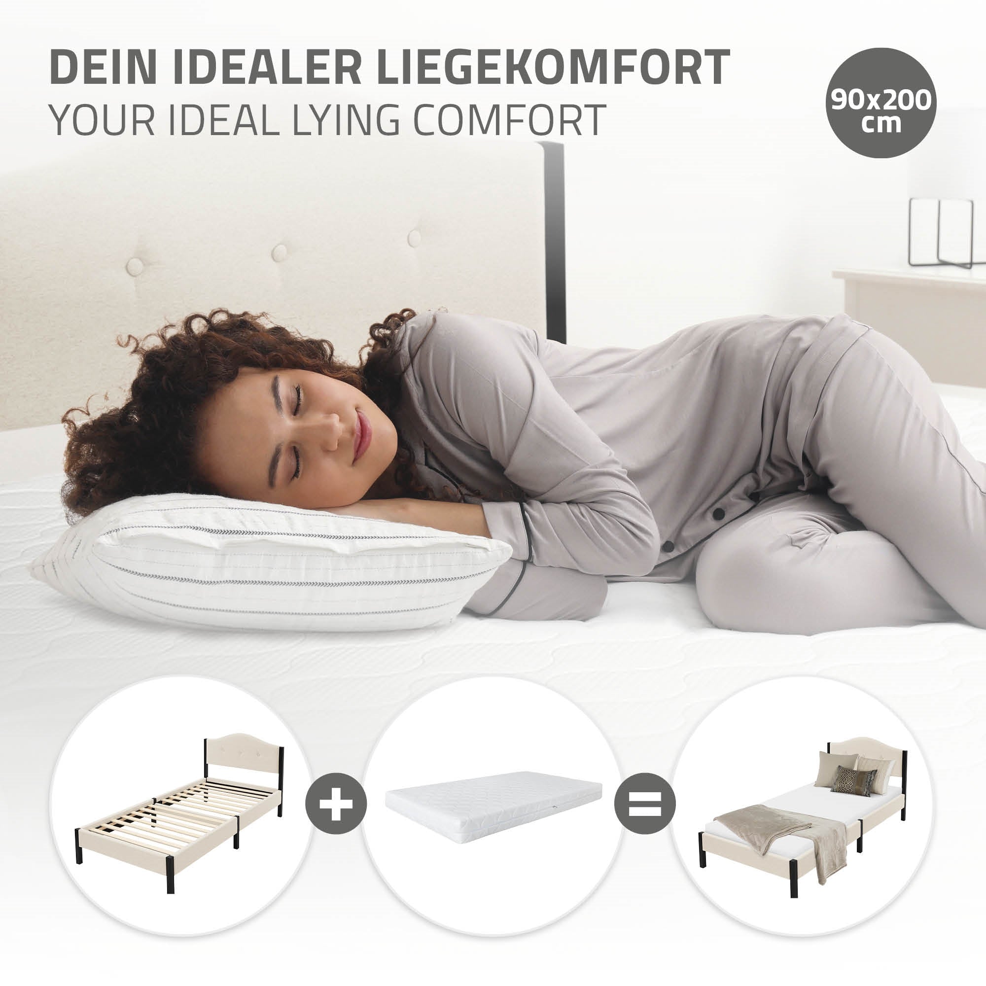 ECD Germany Möbel ML-Design Lit capitonné 90x200 beige lattes
