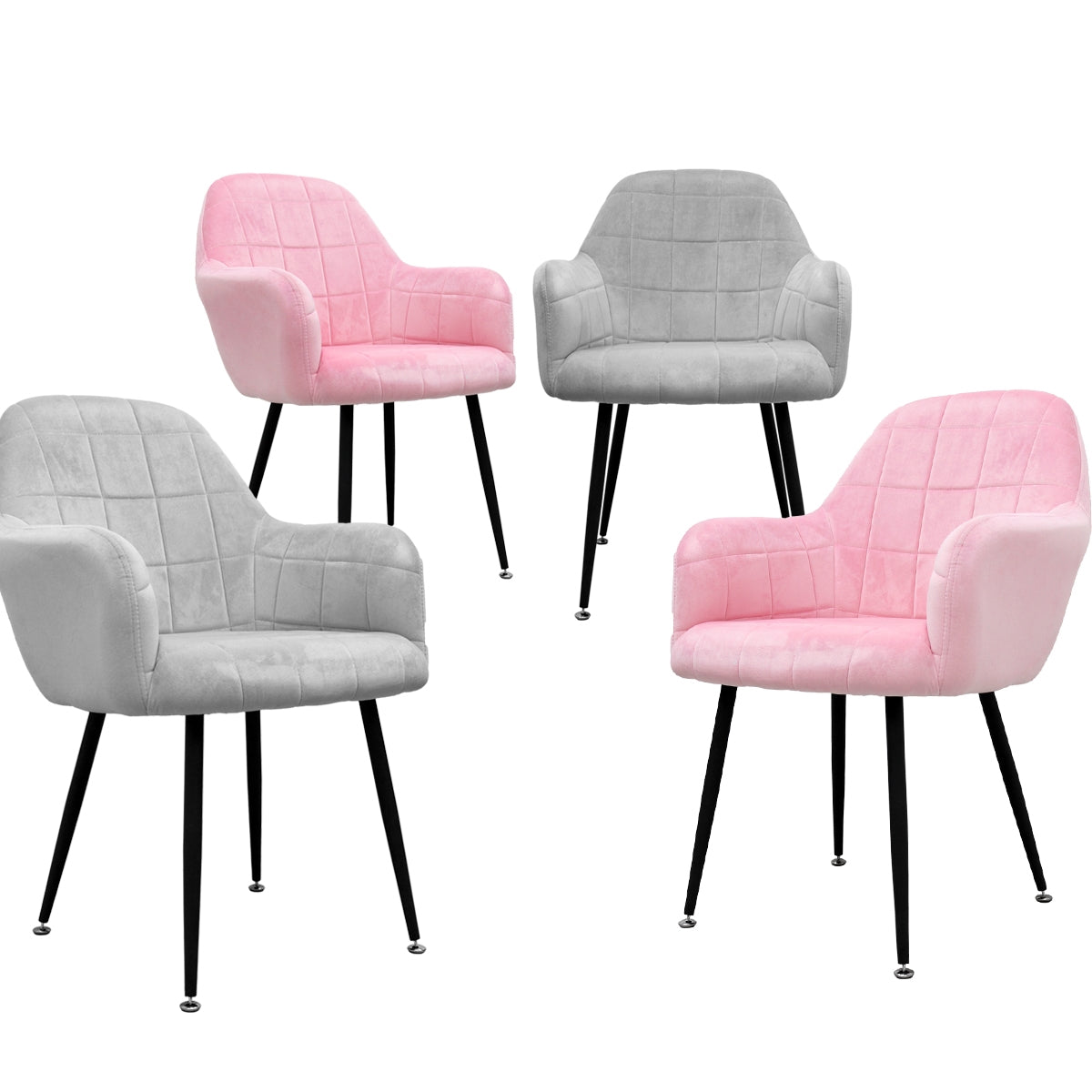 ECD Germany Möbel Chaise Salle Gris-Vert Microfibre Lot 4 Velours