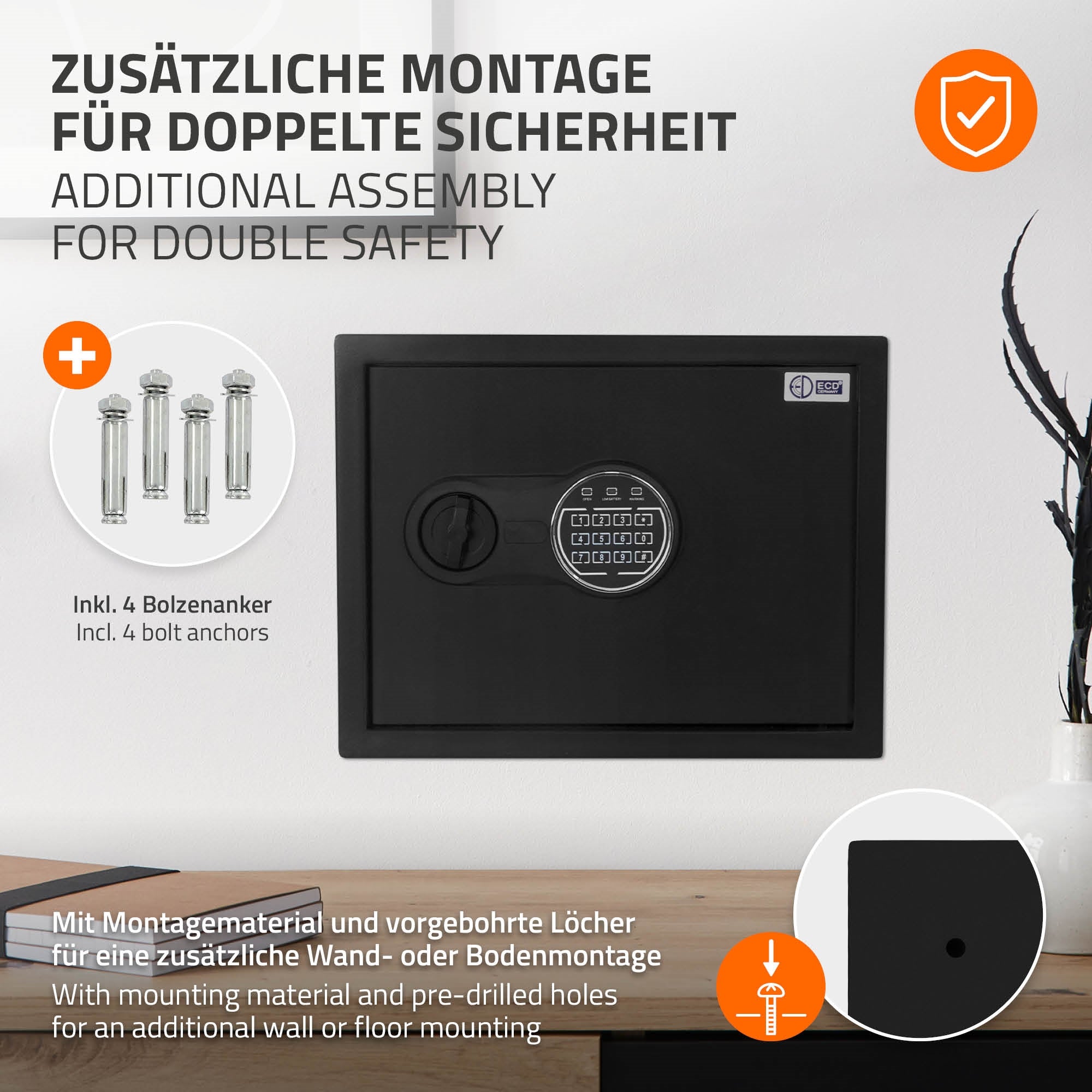 ECD Germany coffre-fort acier 27L code électronique + clés