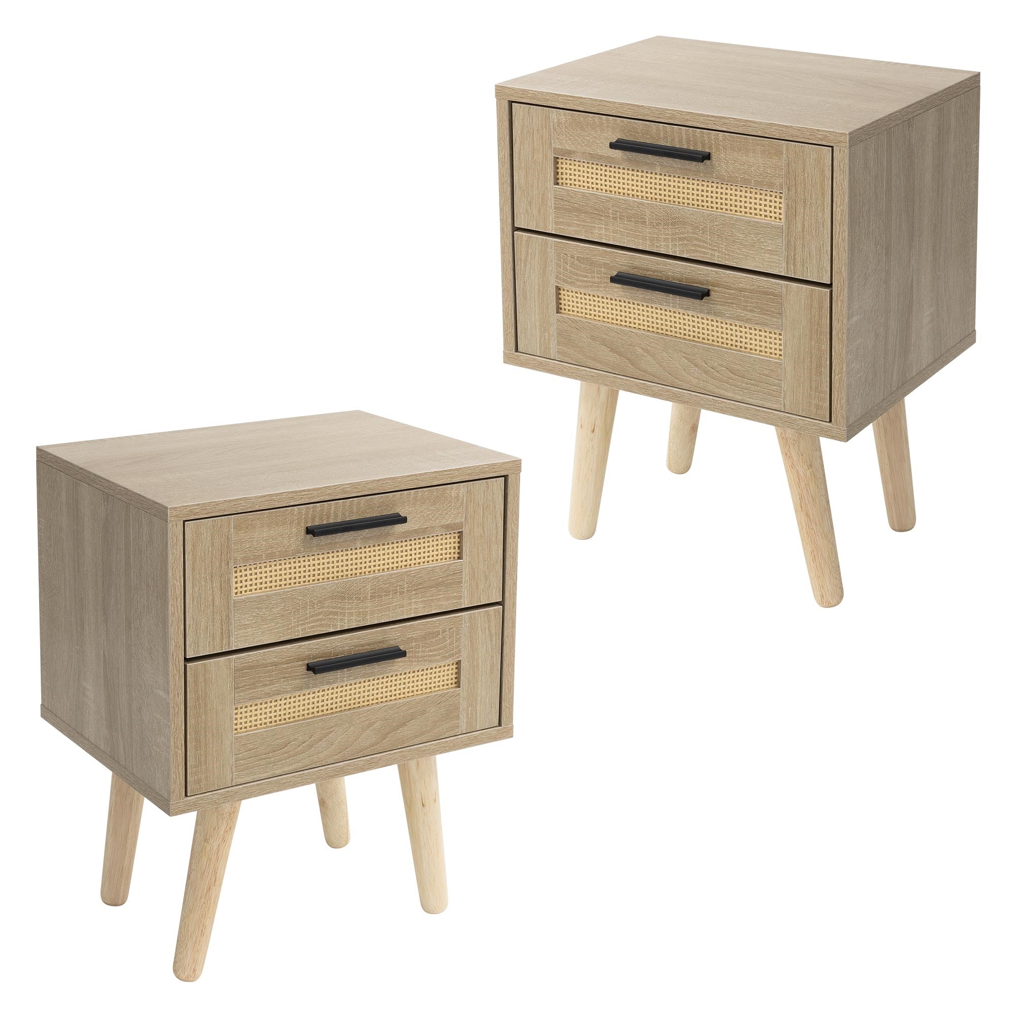 ECD Germany Möbel Table de Chevet Rotin Chêne 1 Tiroir 40 cm
