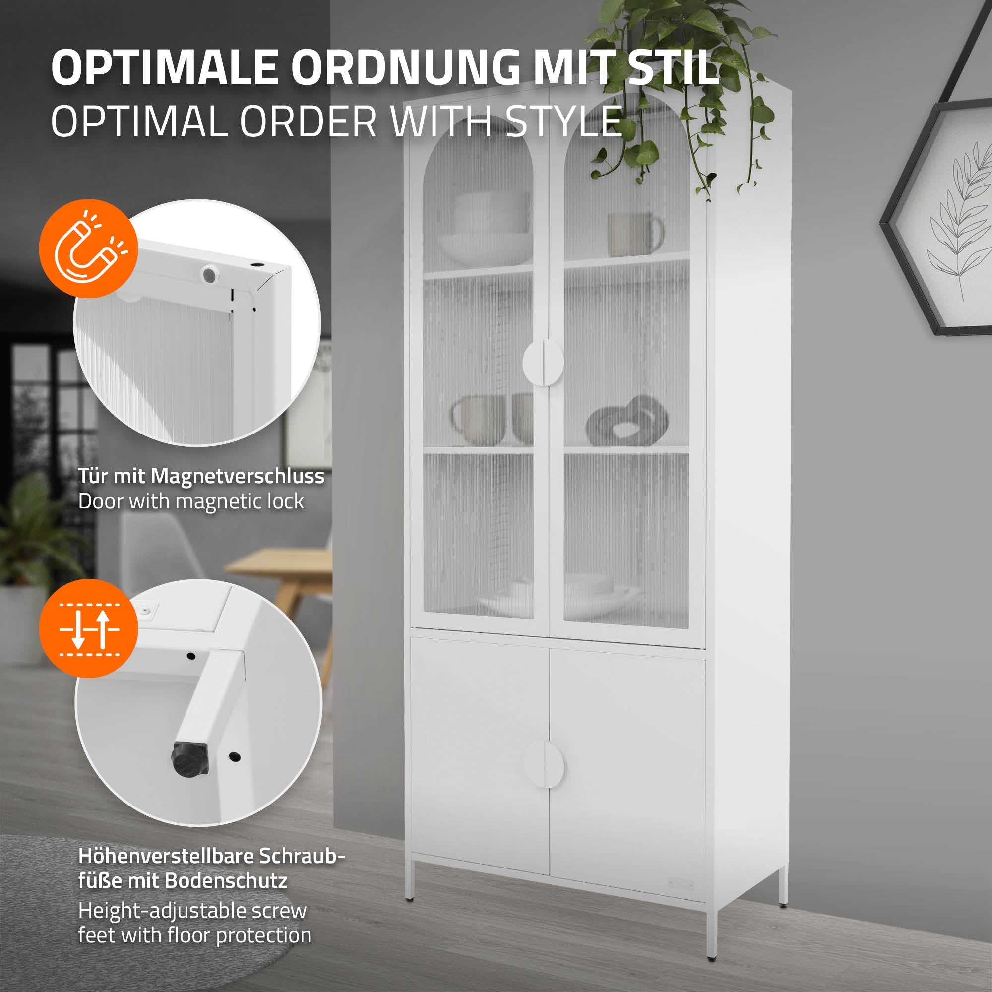 ECD Germany Möbel armoire vitrine 80x185 cm blanche acier