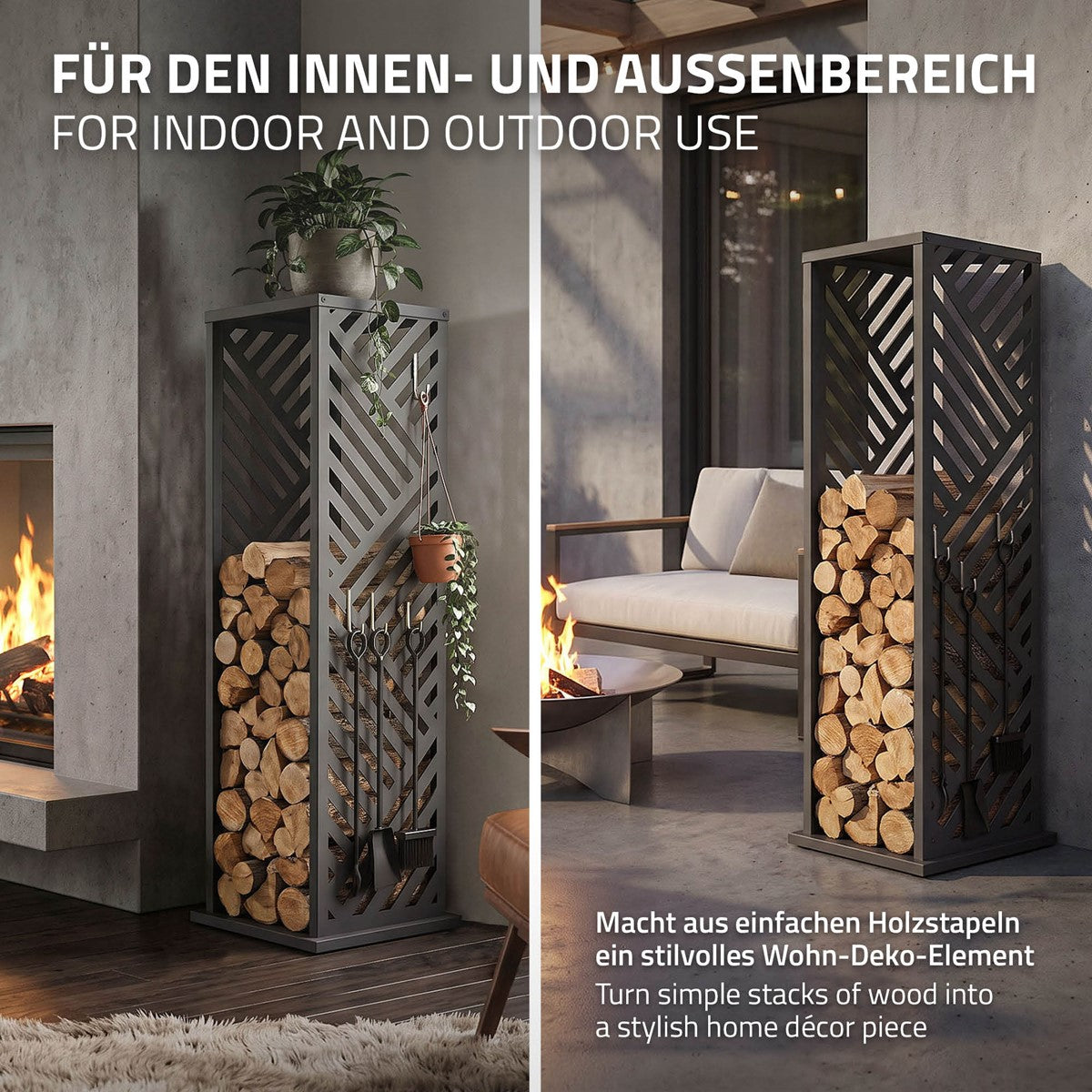 ECD Germany Garten range-bûches colonne 37,5x37,5x112 anthracite