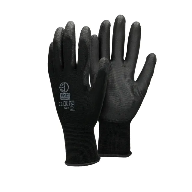 ECD Germany Gants travail PU noir XL lot 48 paires