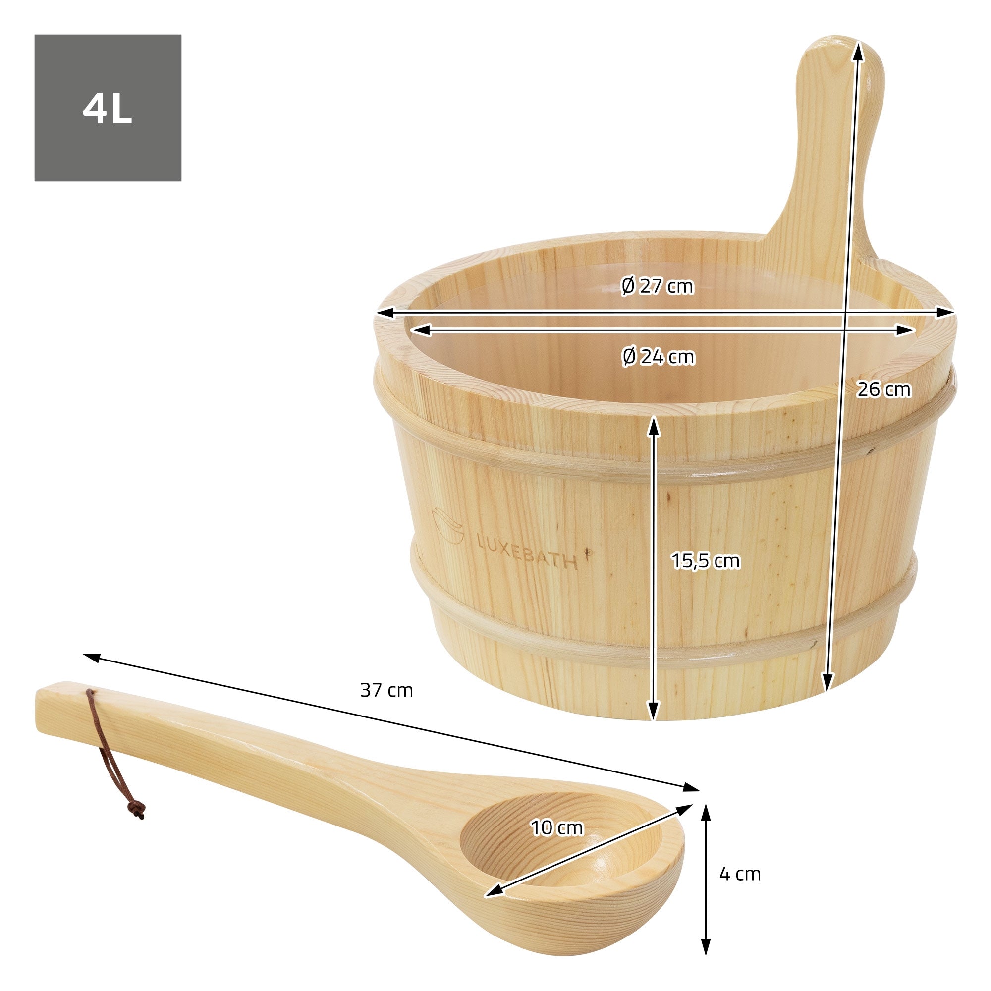 LuxeBath Sauna Seau sauna bois pin 4 L lot 2 pièces