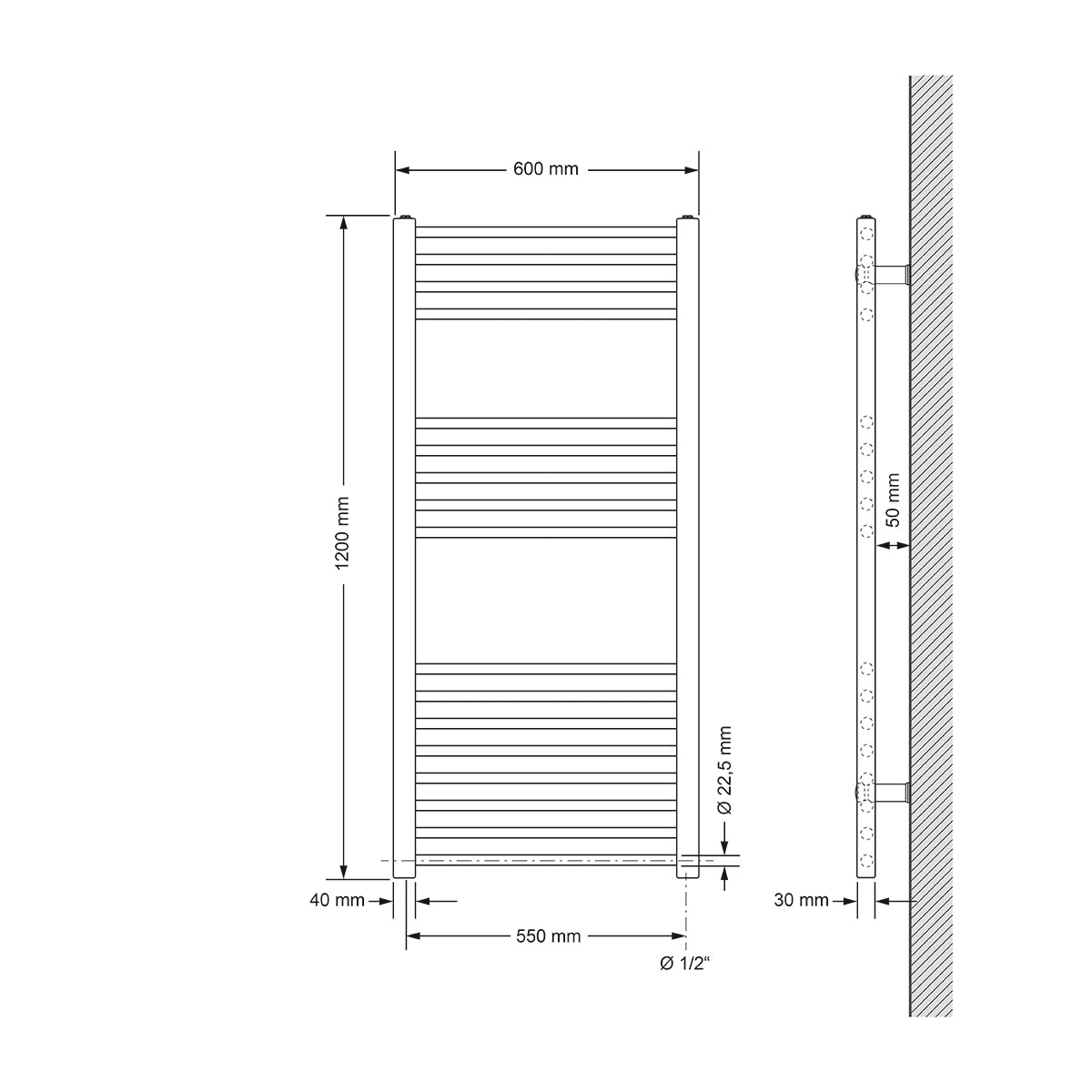 LuxeBath sèche-serviettes électrique 1200W 600x1200 anthracite