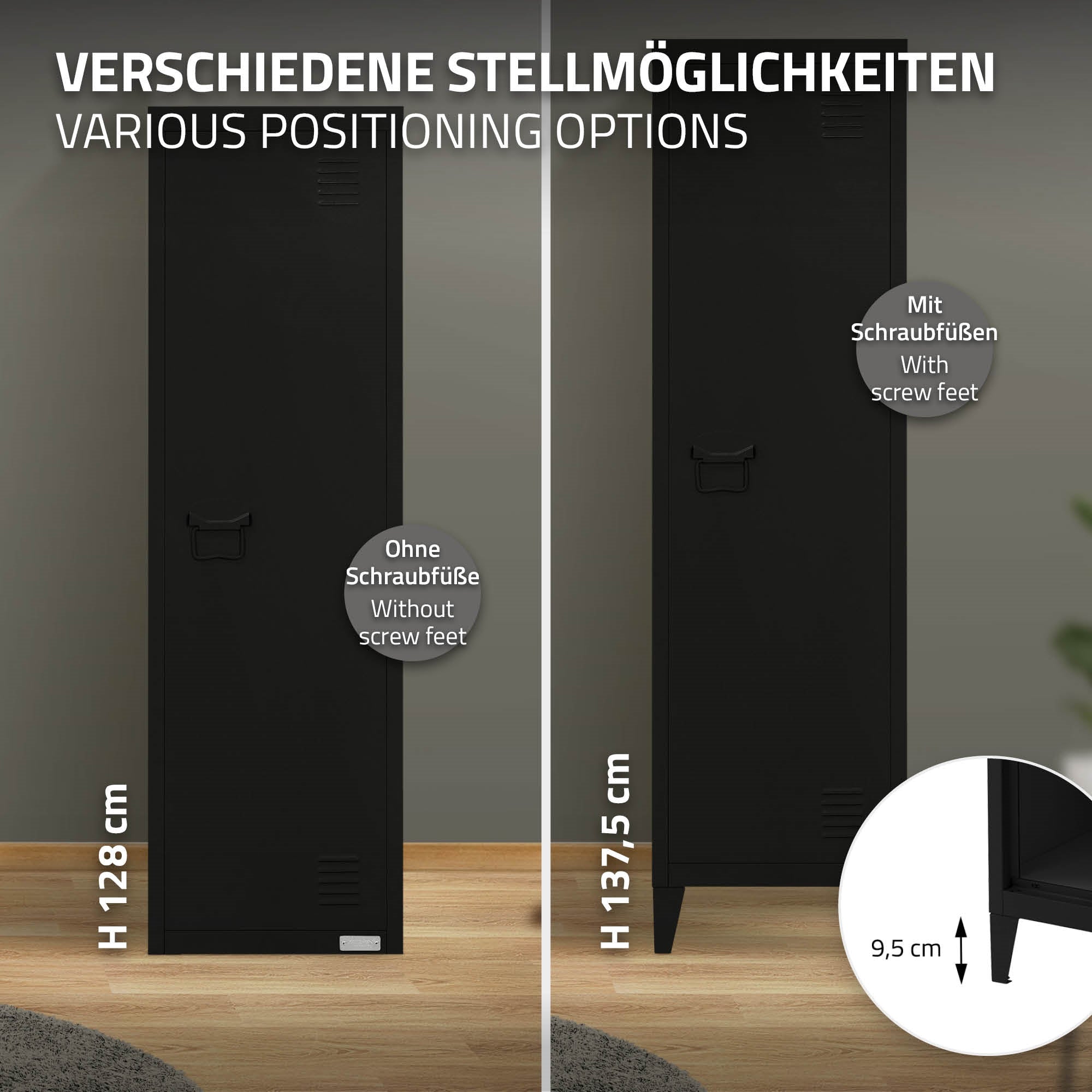 ECD Germany Werkstatt armoire métallique 38x38x137,5 cm noir 1 porte