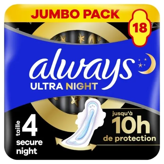 Always Ultra Night T4 serviettes hygiéniques nuit x18 fines