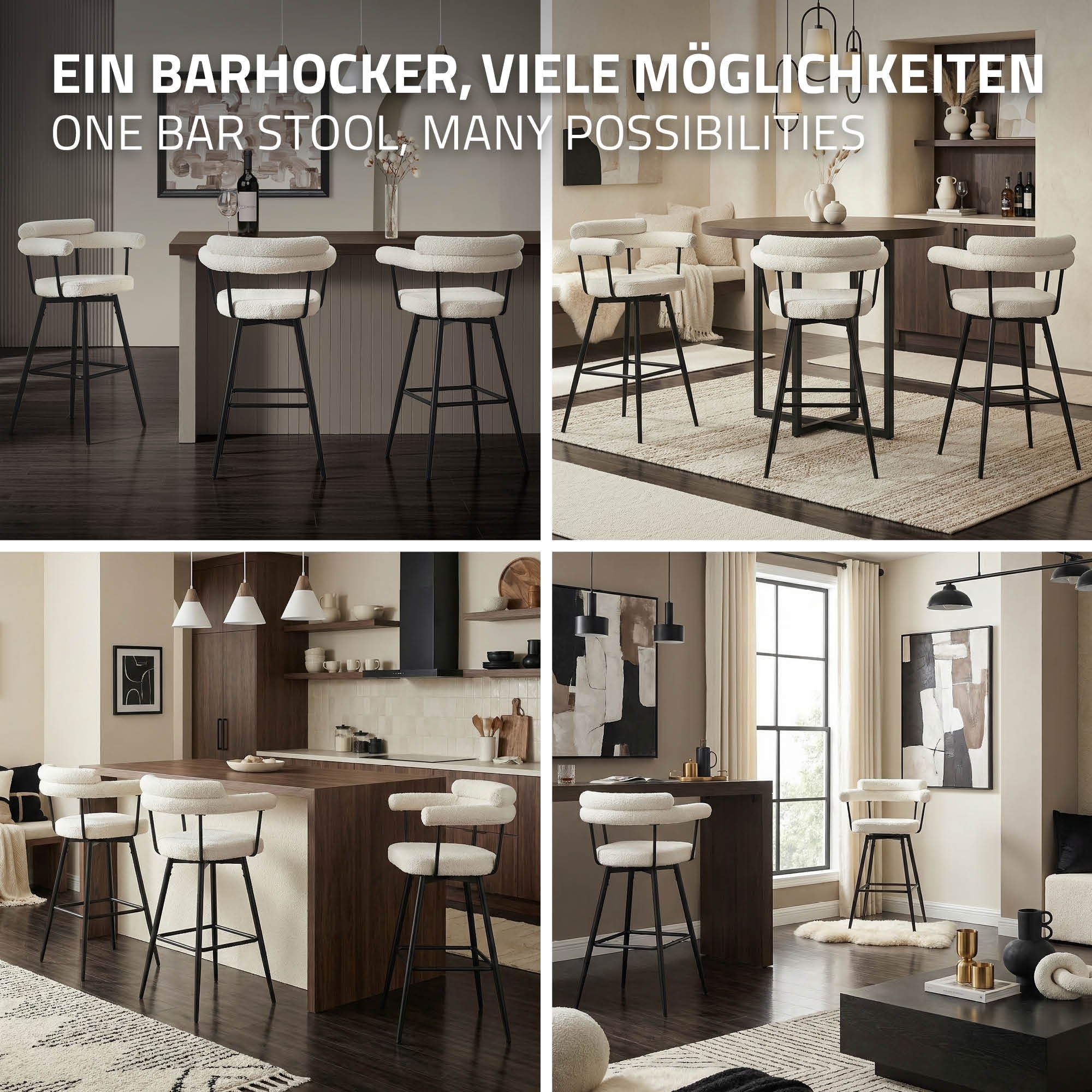 ECD Germany Möbel lot 4 tabourets de bar beiges pivotants 61x103