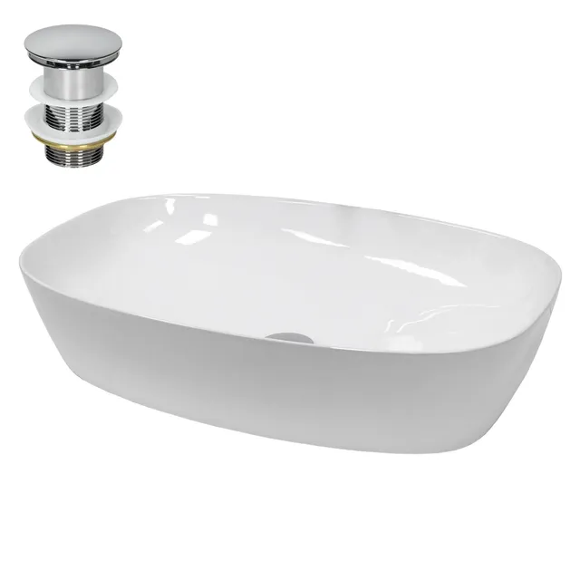 LuxeBath 60,5 cm vasque blanche céramique avec bonde chromée