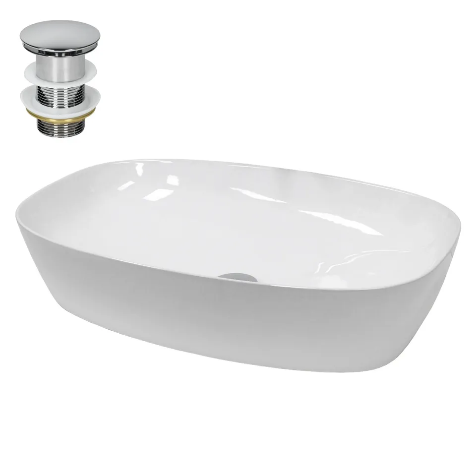 LuxeBath 60,5 cm vasque blanche céramique avec bonde chromée