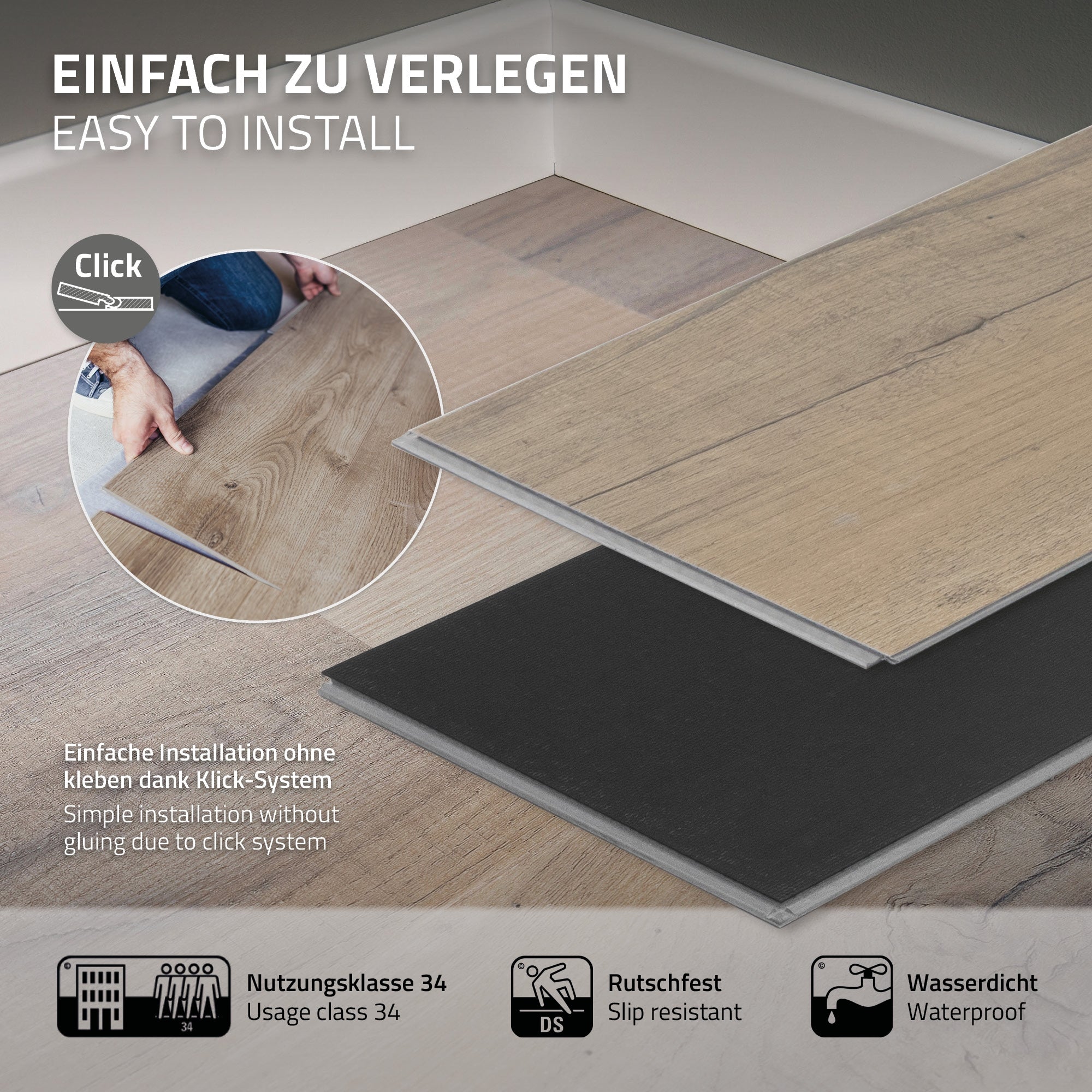 ECD Germany sol vinyle clic chêne rustique clair 4,62m²