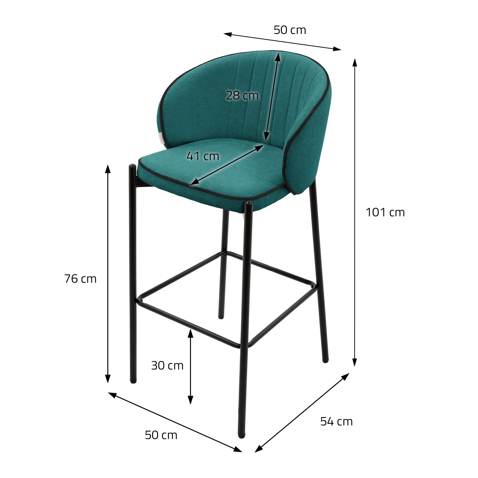 ML-Design tabouret bar lot 2 pétrole 50x101x54 cm dossier repose-pieds
