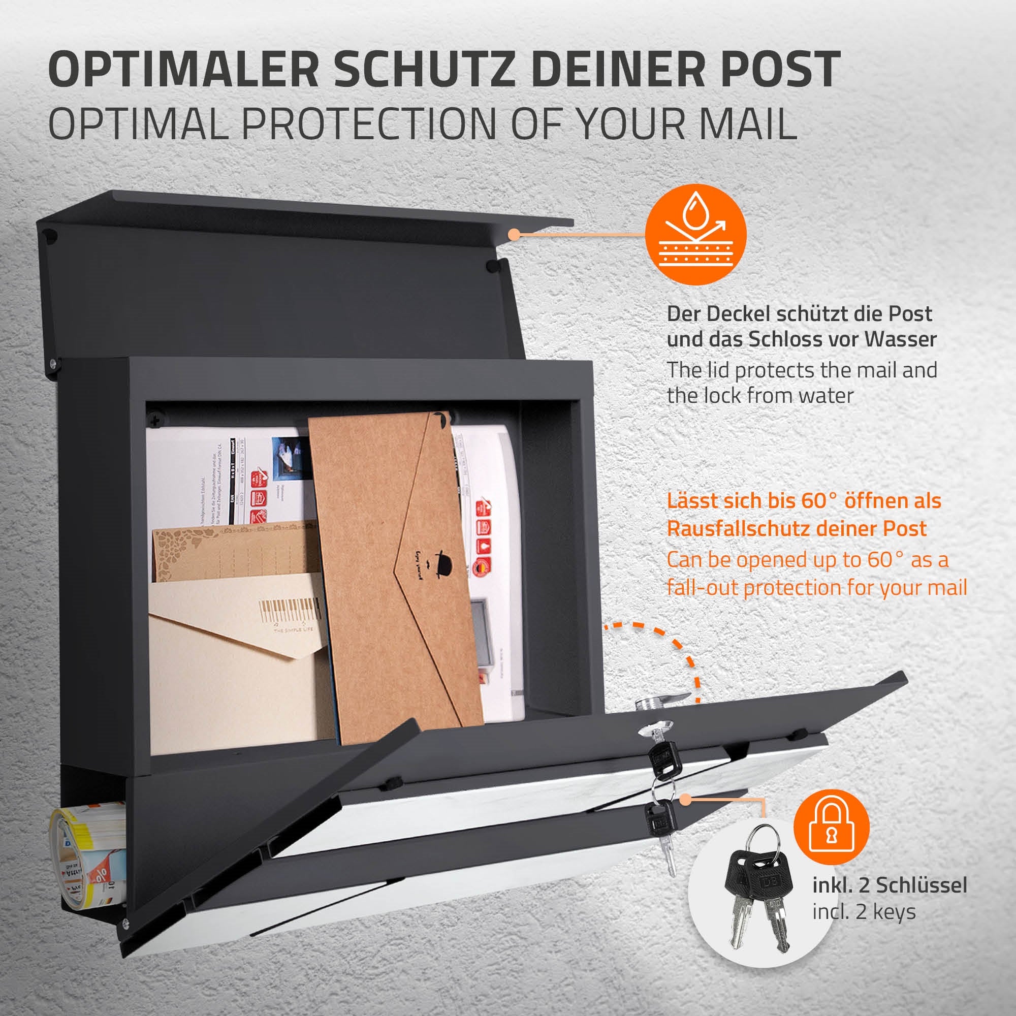 ECD Germany Boite aux lettres sur pied 120 cm noir marbre journal