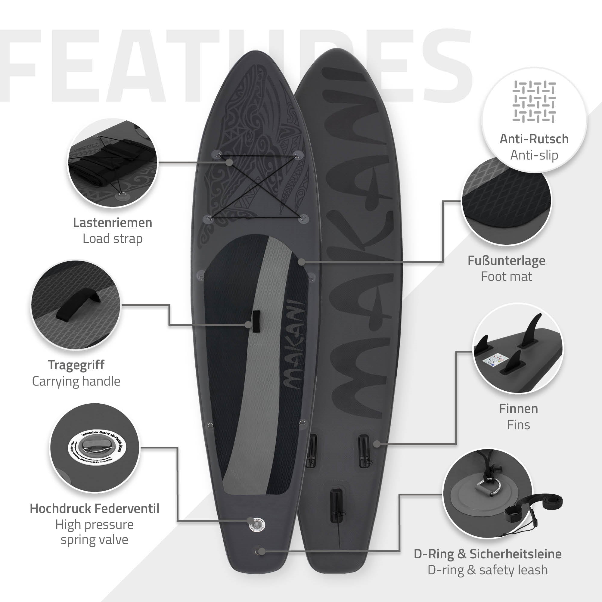 ECD Germany Makani stand up paddle gonflable noir 320 cm + pompe