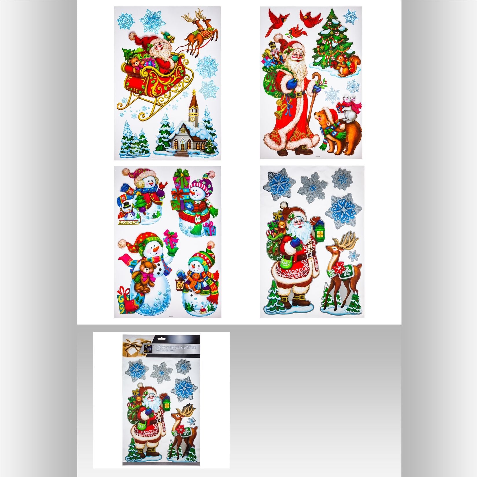 Stokomani Fêtes Stickers Noël vitres 29x41 cm tradition paillettes
