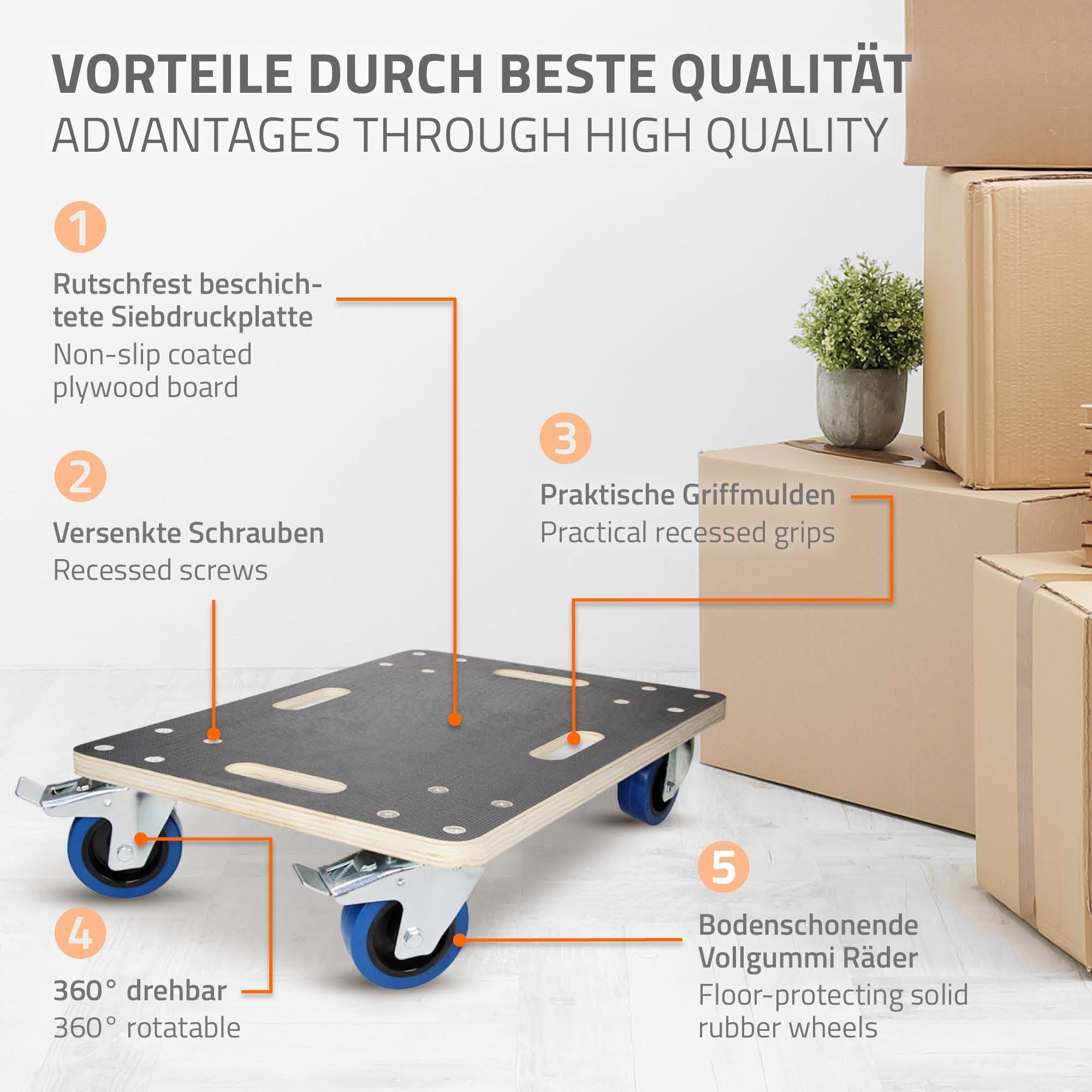ECD Germany Plateau roulant bois 40x60 cm frein lot de 2
