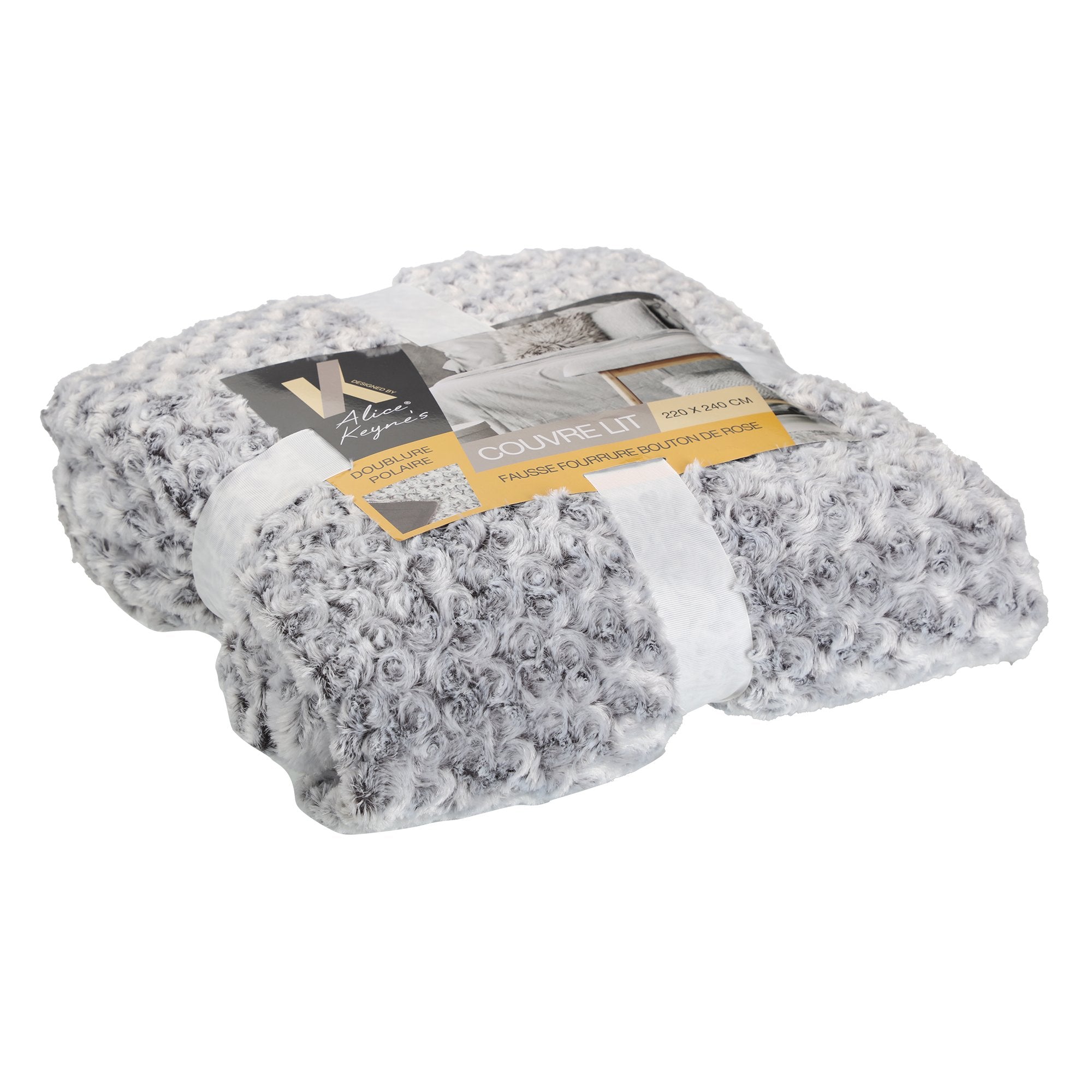 Stokomani Maison Couvre-lit boutons de rose gris linge