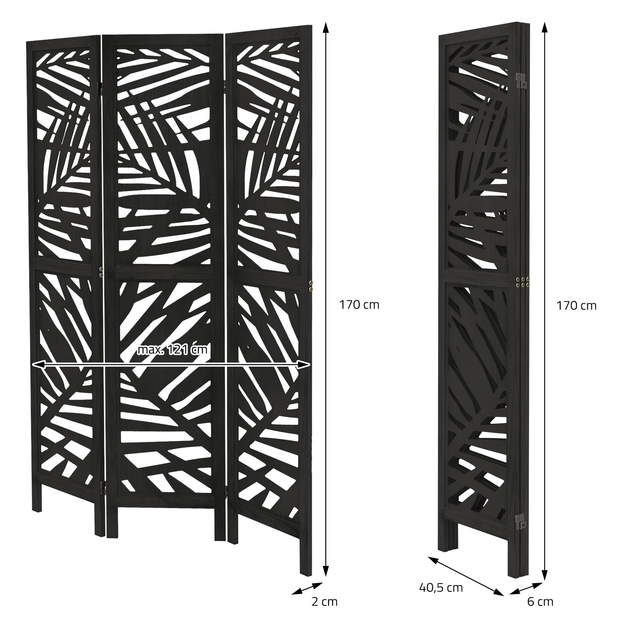 ECD Germany Kyoto paravent bois noir 3 volets 170x121 cm