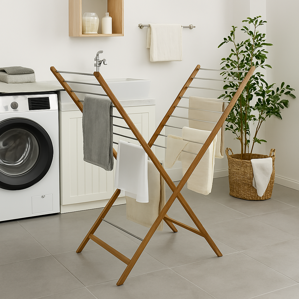 Xenia Séchoir à linge bois massif pliable 10m étendoir en X