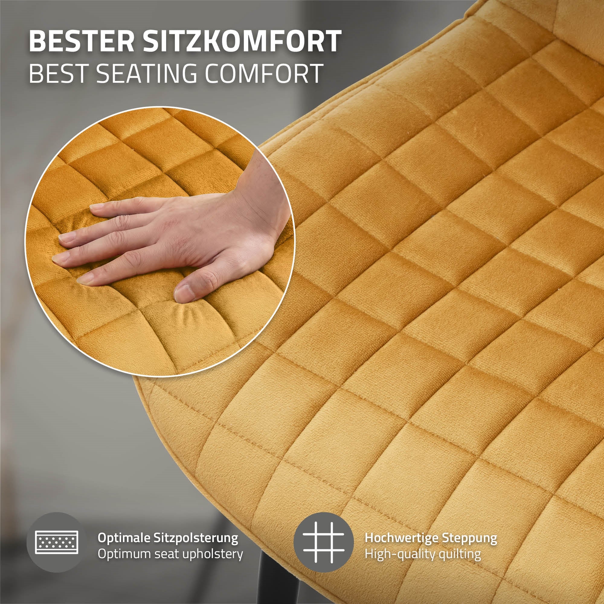 ECD Germany Möbel chaise salle à manger velours moutarde lot de 2
