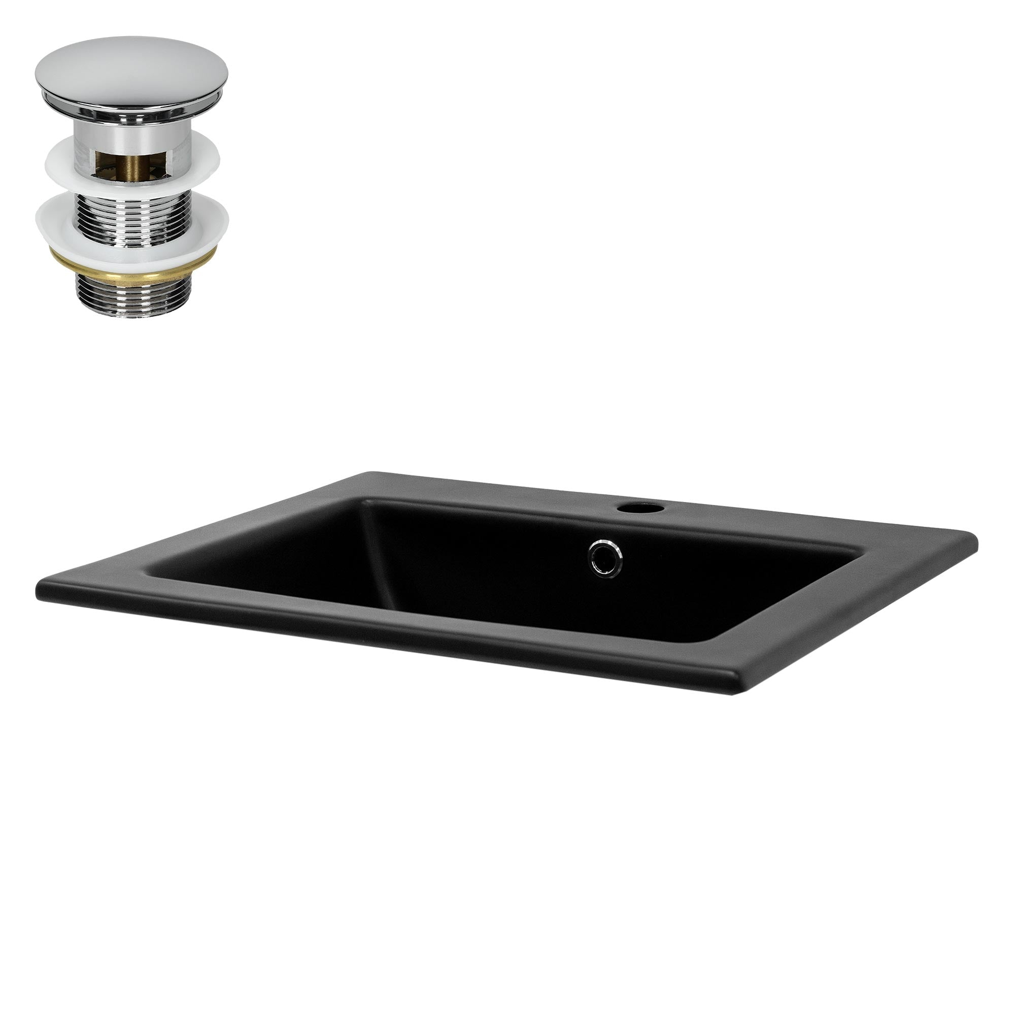 ML-Design vasque noire mate 52,5cm céramique + bonde argent
