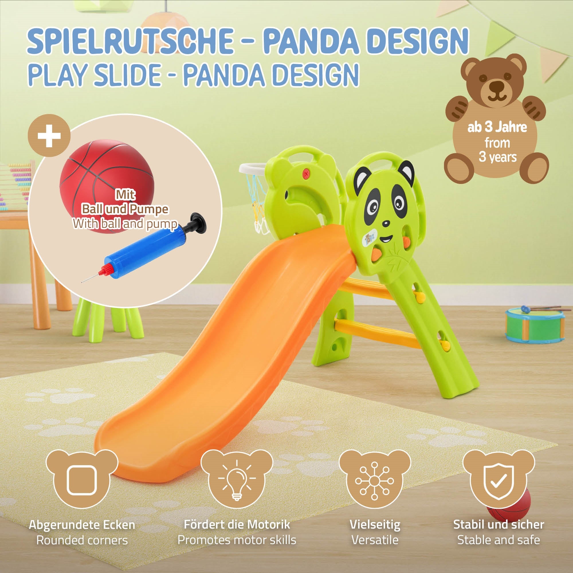 ECD Germany Kinder toboggan enfant 2 en 1 Joyz + panier basket