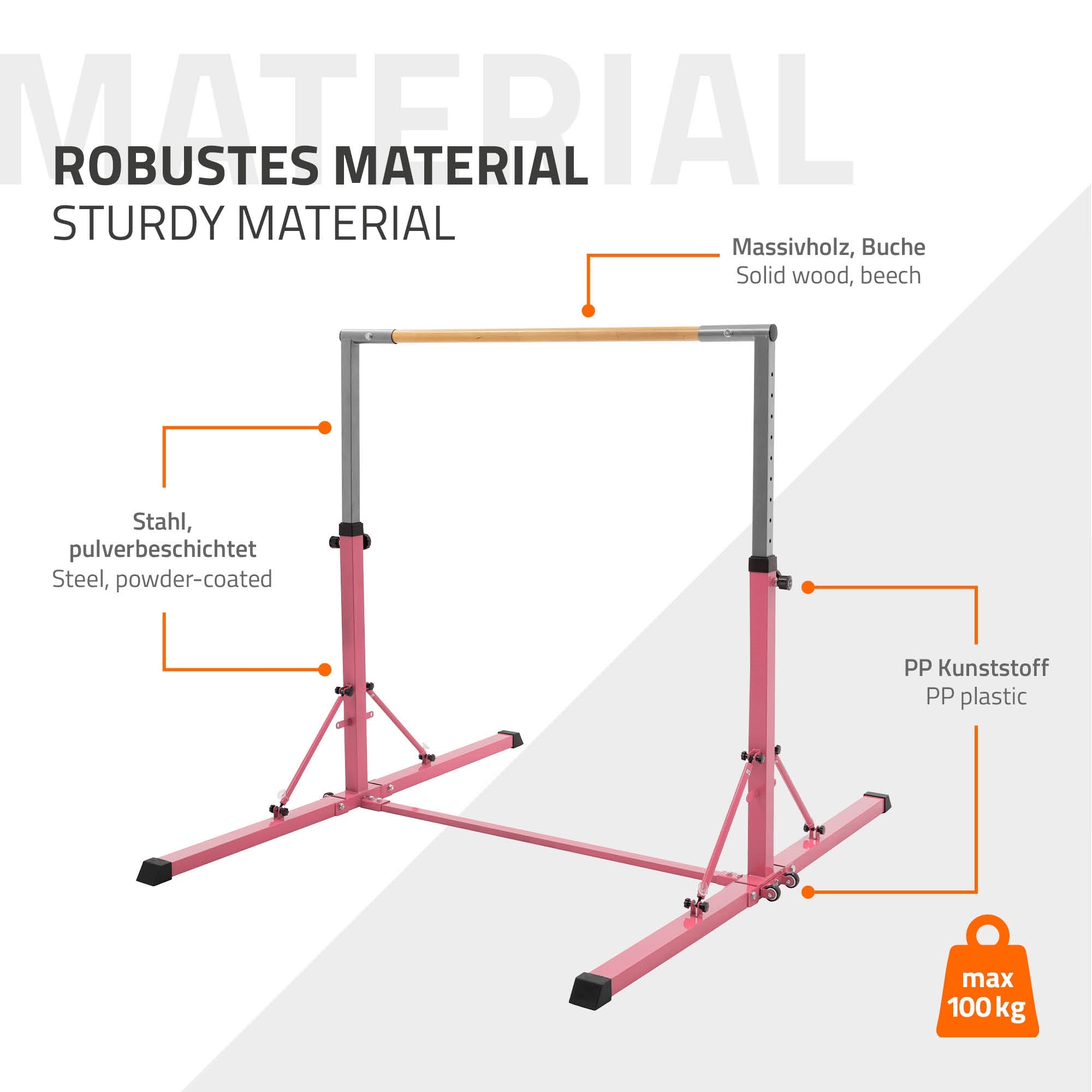 ECD Germany Kinder barre gymnastique enfant rose 95,5-150 cm