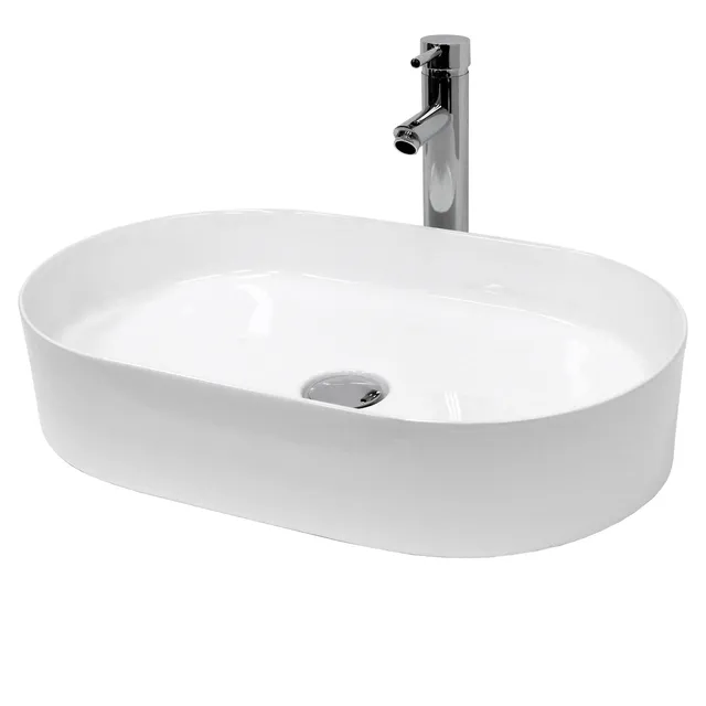 LuxeBath lavabo vasque blanche 60,5 cm céramique avec bonde sans trop-plein