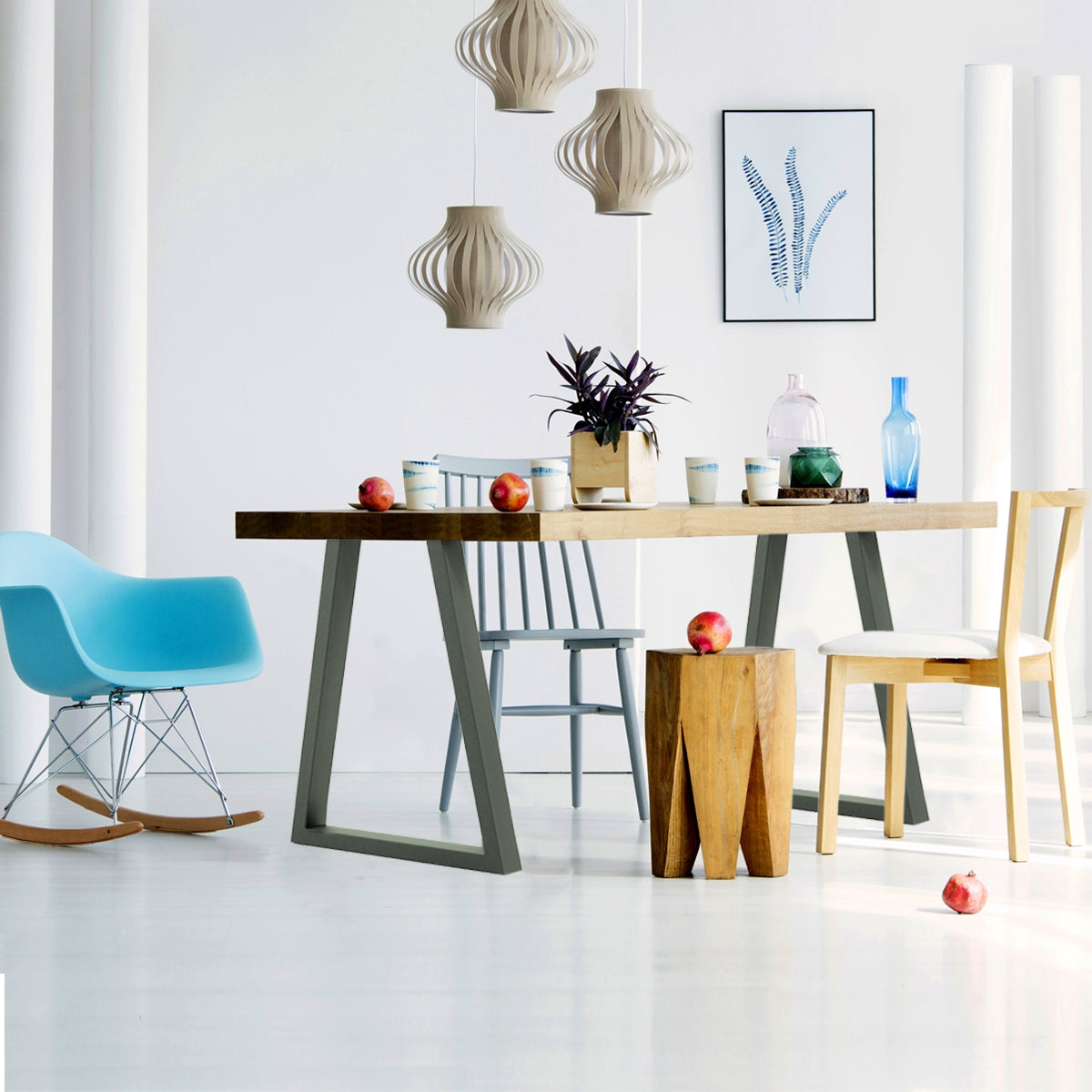 ECD Germany Möbel Trapez 60x72 pieds de table gris pierre lot de 2