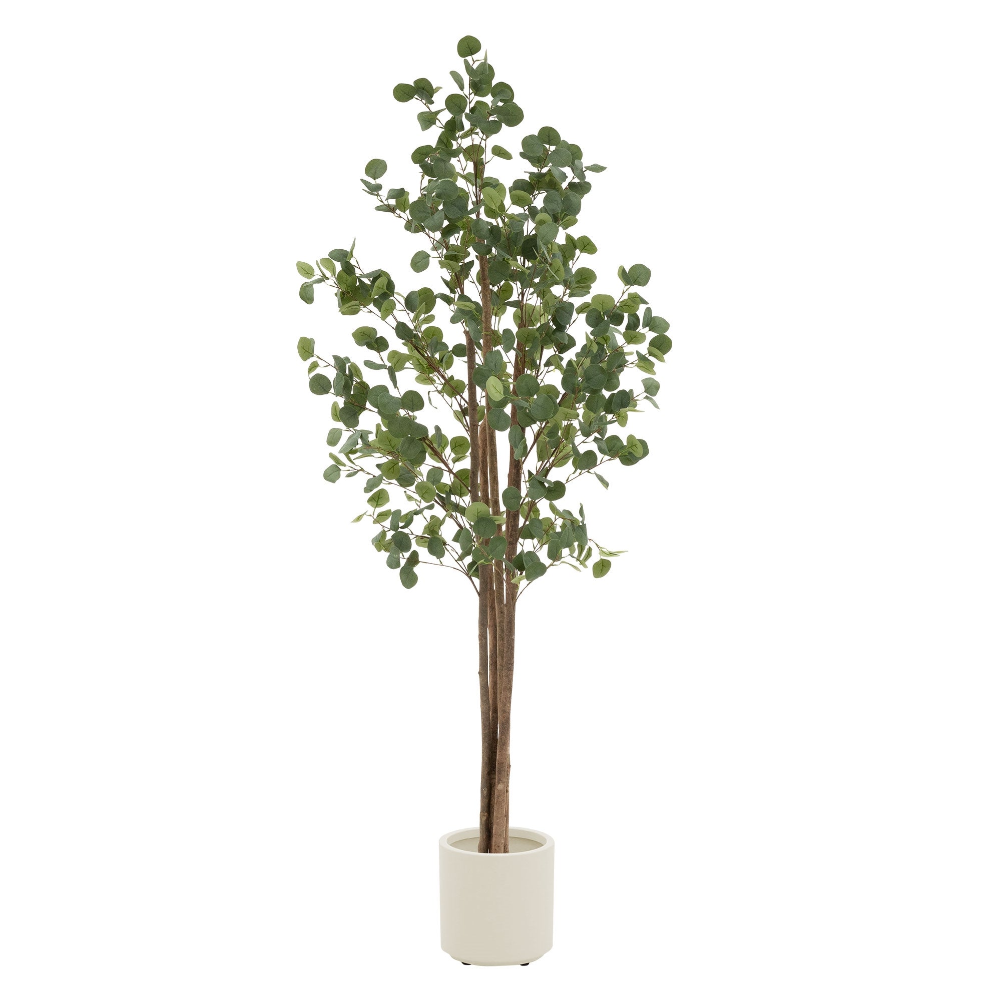 ECD Germany Haus Eucalyptus artificiel 120 cm tronc bois pot blanc