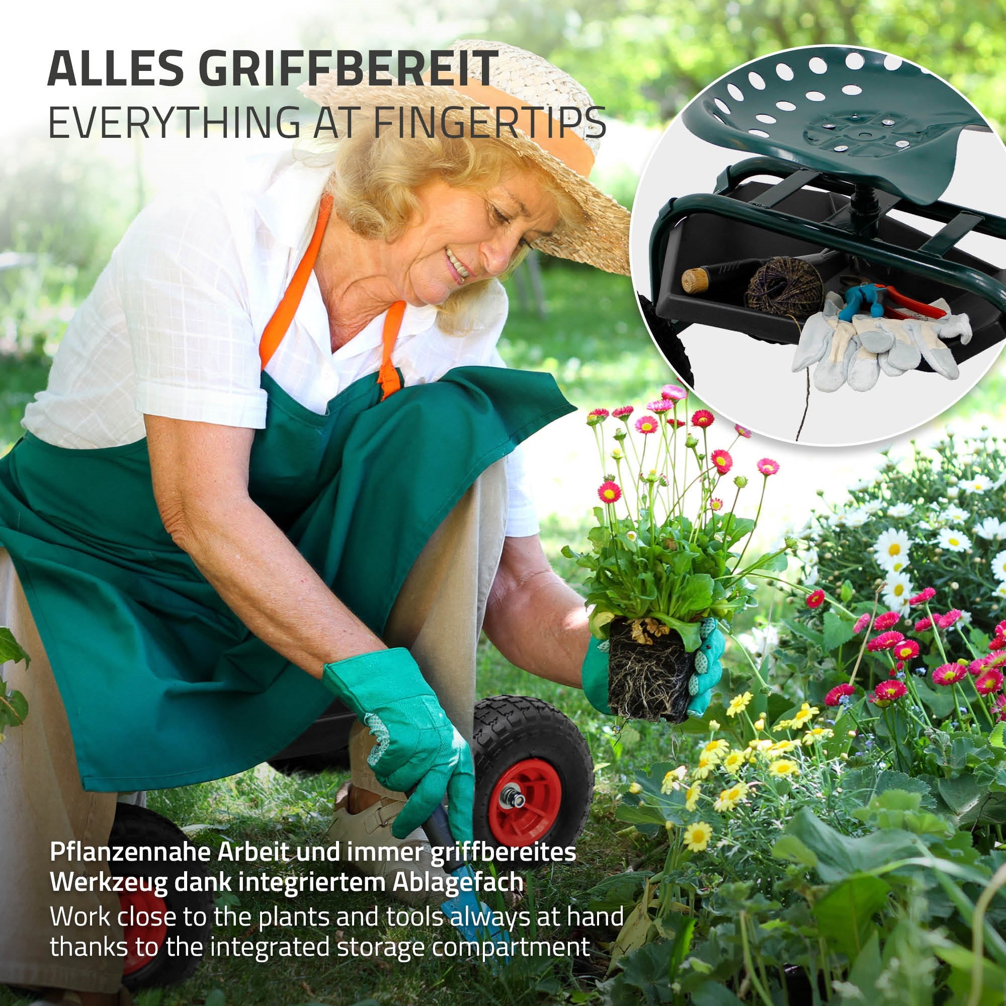 ECD Germany Garten siège jardin roulant pivotant acier