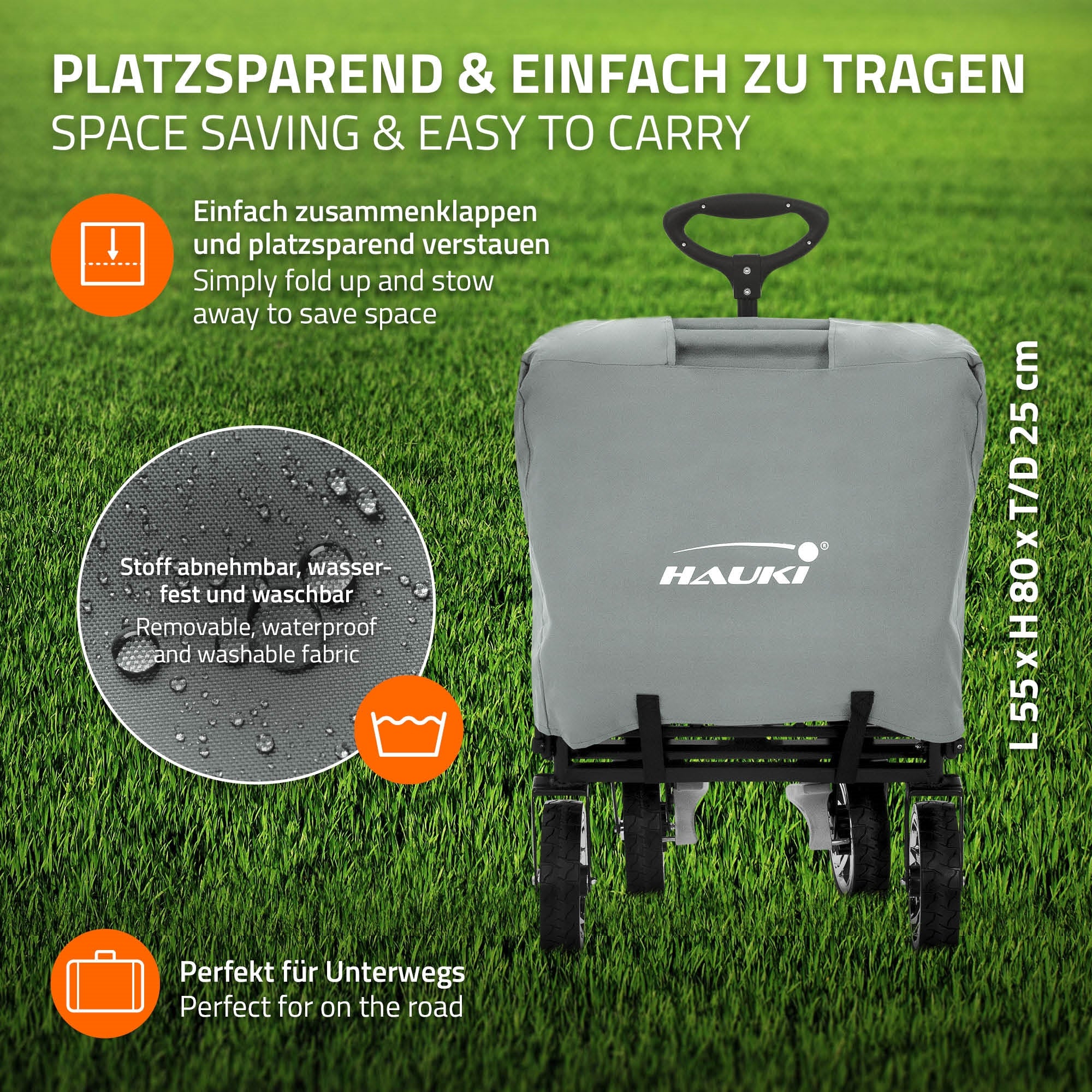 ECD Germany Garten chariot pliable XXL gris toit 120 kg