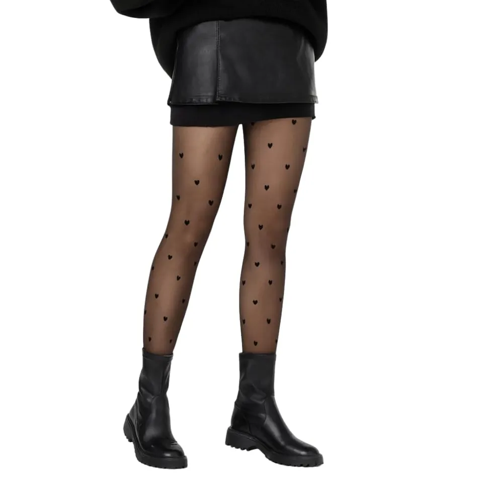 Shop-Story Lifestyle Collants Thermiques Coeurs Noir 34-40 Polaire