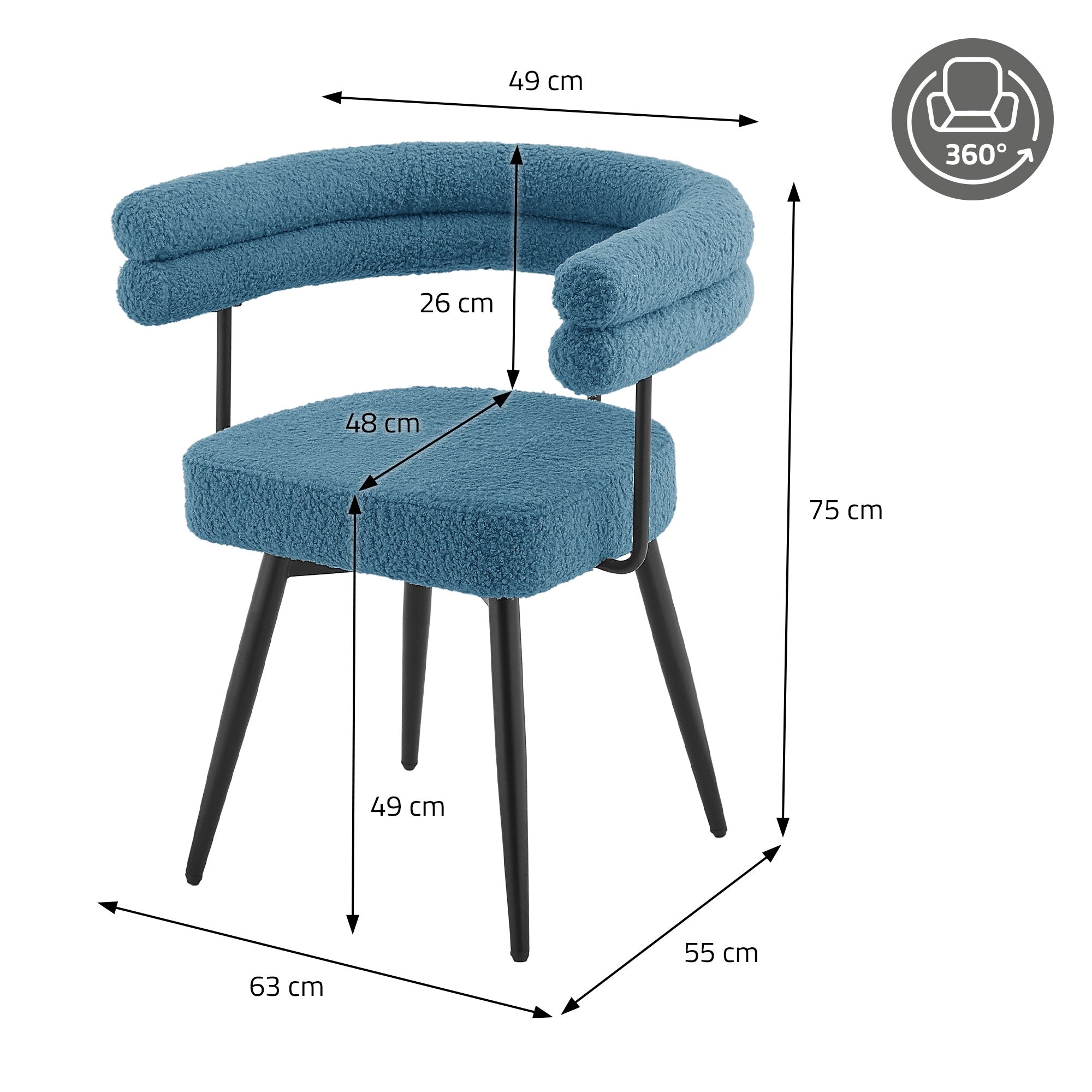 ECD Germany Möbel Chaise salle à manger bleu lot 4 teddy