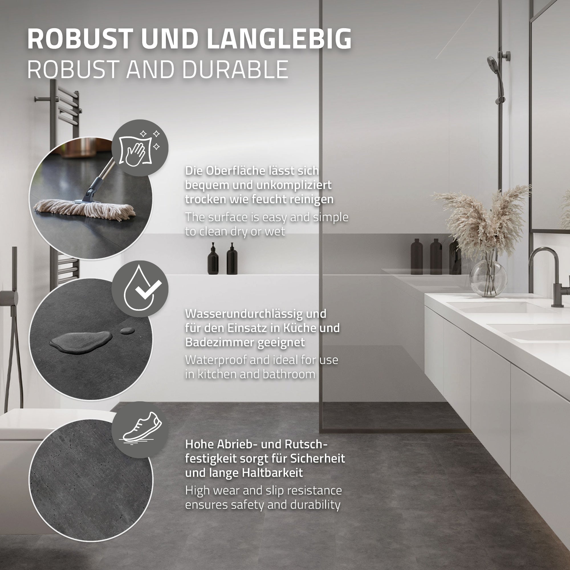 ECD Germany Bauen & Renovieren sol vinyle clic ciment foncé 5,58m²