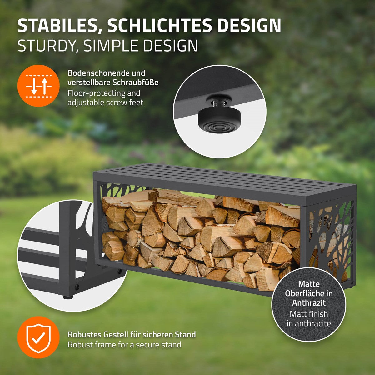 ECD Germany Range-Bûches Banc Acier Anthracite 120x38x43 cm