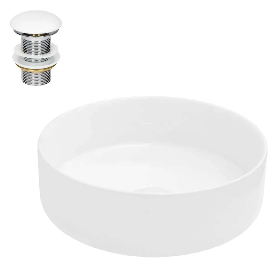 ECD Germany Sanitär vasque ronde blanche 35,5 cm avec bonde
