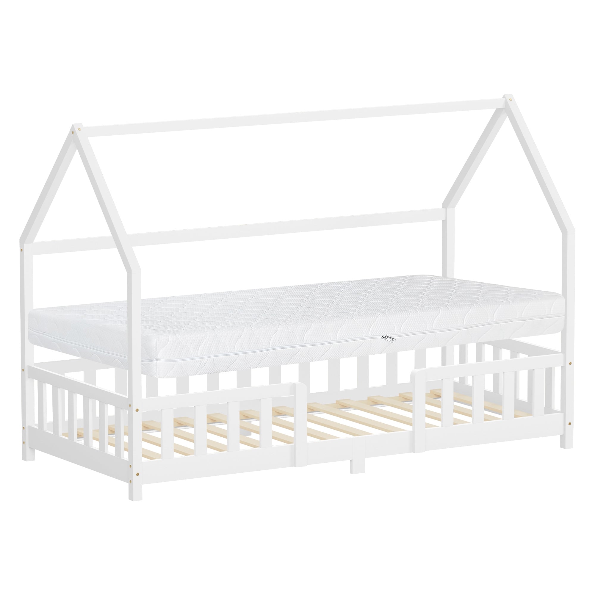 ECD Germany lit cabane enfant blanc 90x200 cm avec matelas