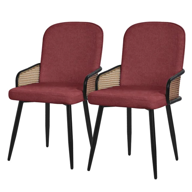 ECD Germany Möbel ML-Design chaise salle à manger rouge lot 2 rotin